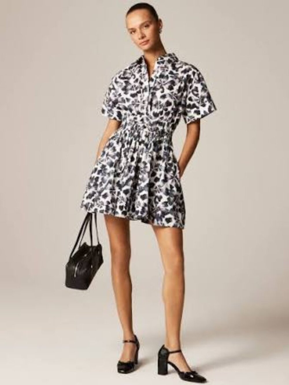 J. Crew Elena mini shirt-dress in floral-print cotton poplin